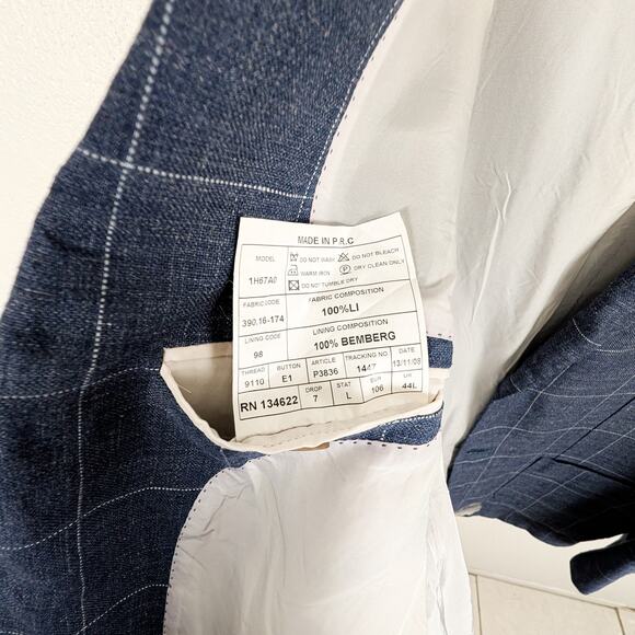 Suitsupply Men's Linen Blazer Jacket Blue windowpane size 42L - Picture 6 of 11